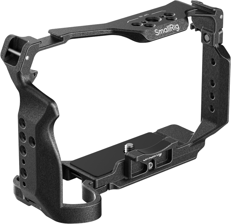 using a bottom 1/4"-20 screw and dual side screws to secure the camera and prevent deflection