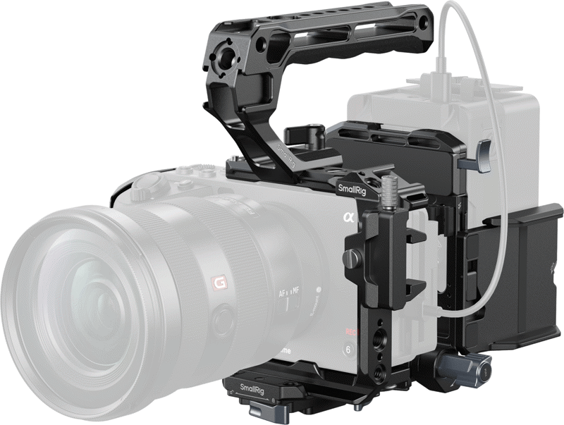 the foldable battery mount plate makes it easy to transport and set up wherever your filming takes you. This comprehensive kit includes a cage