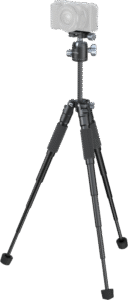 and live streaming applications. The tripod features a 1/4"-20 screw at the top for camera attachment and accessory expansion