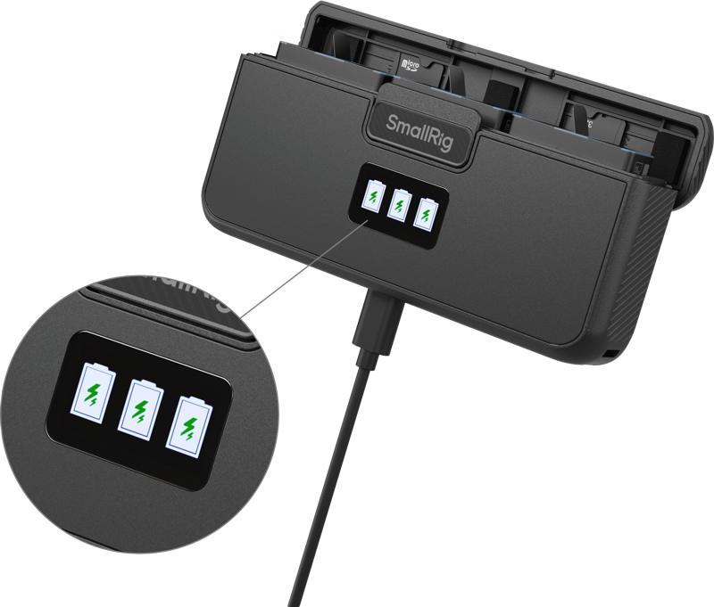 the charging case allows real-time monitoring of each battery's power levels within the compartment.