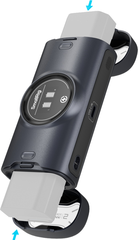 capable of charging both OEM and third-party options. This compact charger holds two batteries