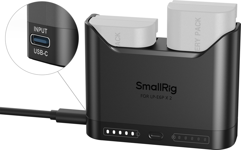 LP-E6N and LP-E6 batteries and is capable of charging both original and third-party batteries.&nbspThe charger’s dual-slot design allows for simultaneous charging of two batteries or single-battery charging