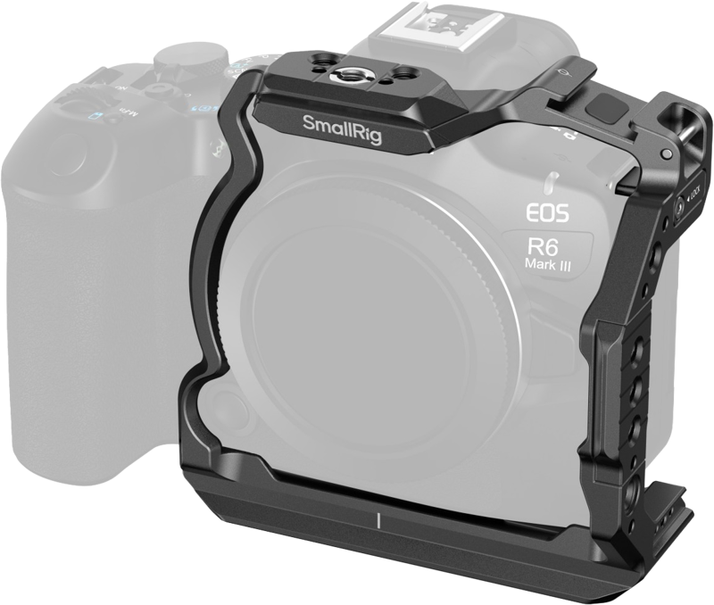 Provides robust protection and extensive mounting options for professional shooting. The cage securely attaches to the camera using a bottom 1/4"-20 screw