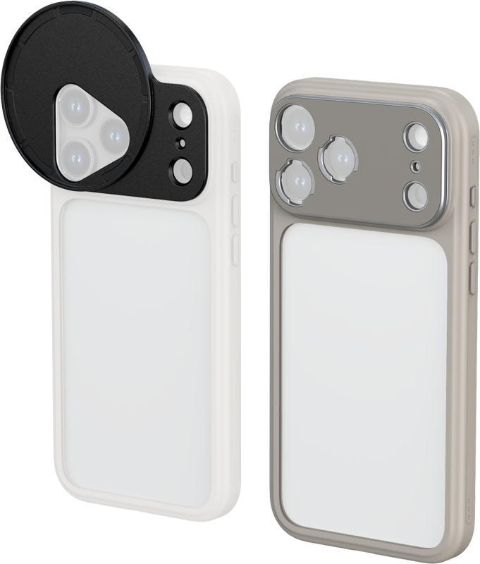 An ingenious phone case that seamlessly integrates with the optical ecosystem for visual creation. The phone case features a hollowed-out back panel design