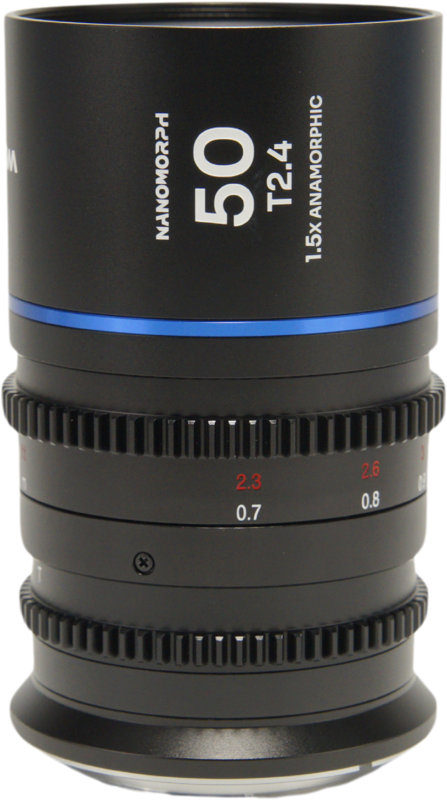 The Laowa Nanomorph 50mm T2.4 1.5X S35 (Blue) is a compact and lightweight anamorphic cine lens designed for Super35 cinema cameras. Offering a 1.5x anamorphic squeeze