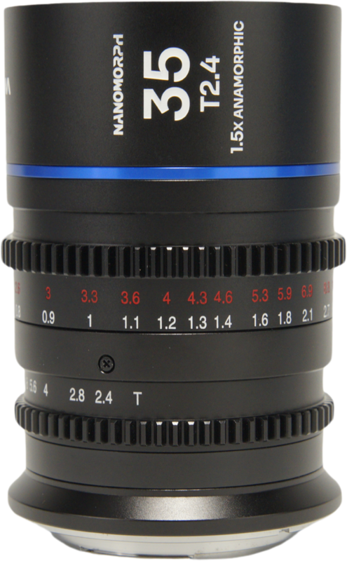 The Laowa Nanomorph 35mm T2.4 1.5X S35 (Blue) is a compact and lightweight anamorphic cine lens designed for Super35 cinema cameras. Offering a 1.5x anamorphic squeeze