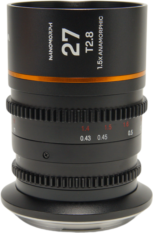 The Laowa Nanomorph 27mm T2.8 1.5X S35 Amber is a compact and lightweight anamorphic cine lens designed specifically for Super35 cinema cameras. Offering a 1.5x anamorphic squeeze