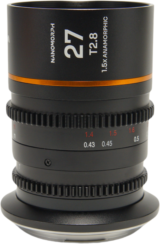 The Laowa Nanomorph 27mm T2.8 1.5X S35 Amber is a compact and lightweight anamorphic cine lens designed specifically for Super35 cinema cameras. Offering a 1.5x anamorphic squeeze