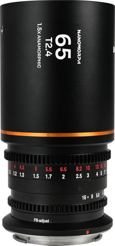 The Laowa Nanomorph 65mm T2.4 1.5X S35 (Amber) is a compact and lightweight anamorphic cine lens designed for Super35 cinema cameras. Offering a 1.5x anamorphic squeeze