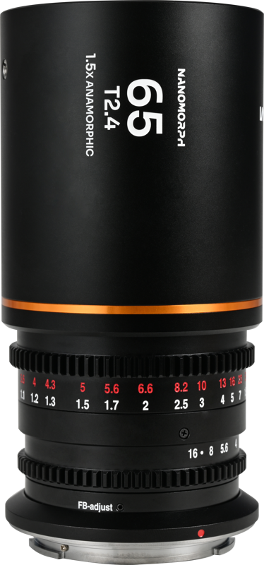 The Laowa Nanomorph 65mm T2.4 1.5X S35 (Amber) is a compact and lightweight anamorphic cine lens designed for Super35 cinema cameras. Offering a 1.5x anamorphic squeeze
