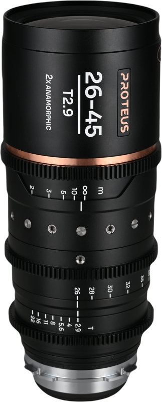 the Proteus Zoom provides filmmakers with a comprehensive focal range of 26-45mm
