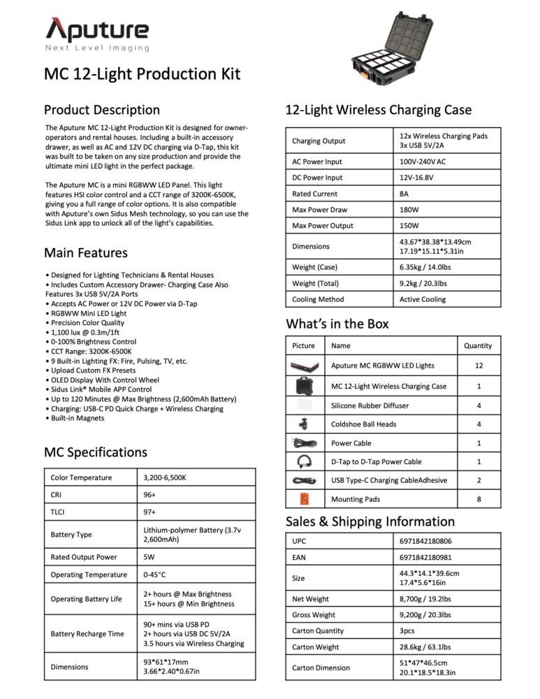 APUTURE MC 12-light production kit