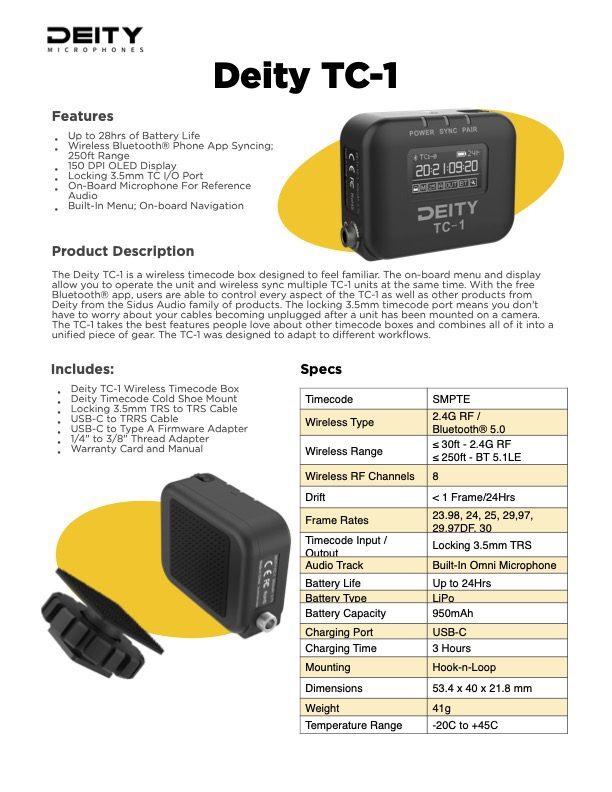 DEITY TC-1 Wireless Timecode Box 1-KIT