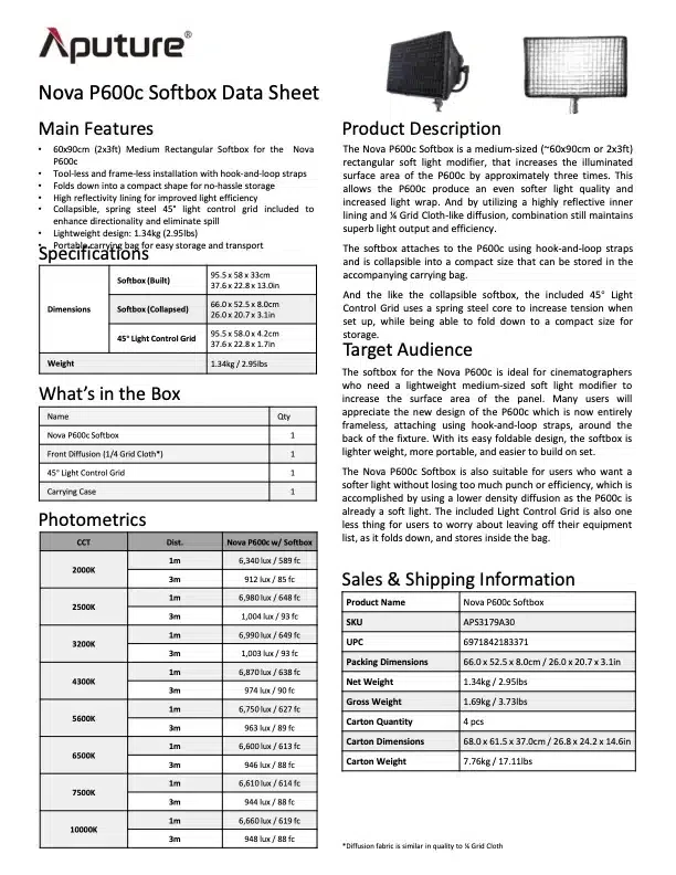 APUTURE Nova P600c Softbox