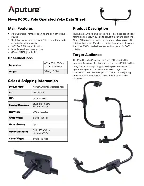 APUTURE Pole Operated Yoke for Nova P600c