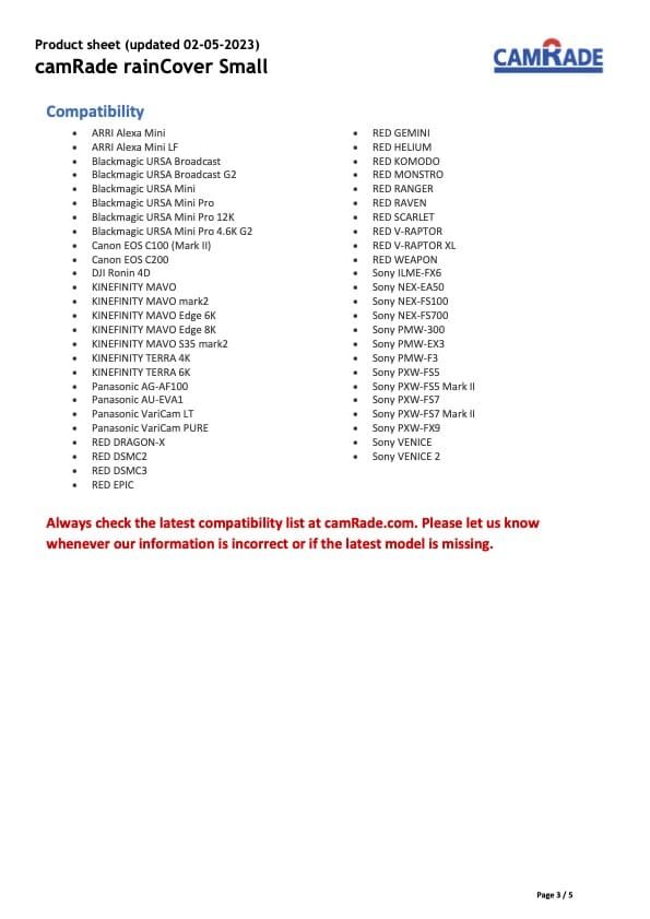 CAMRADE rainCover Small