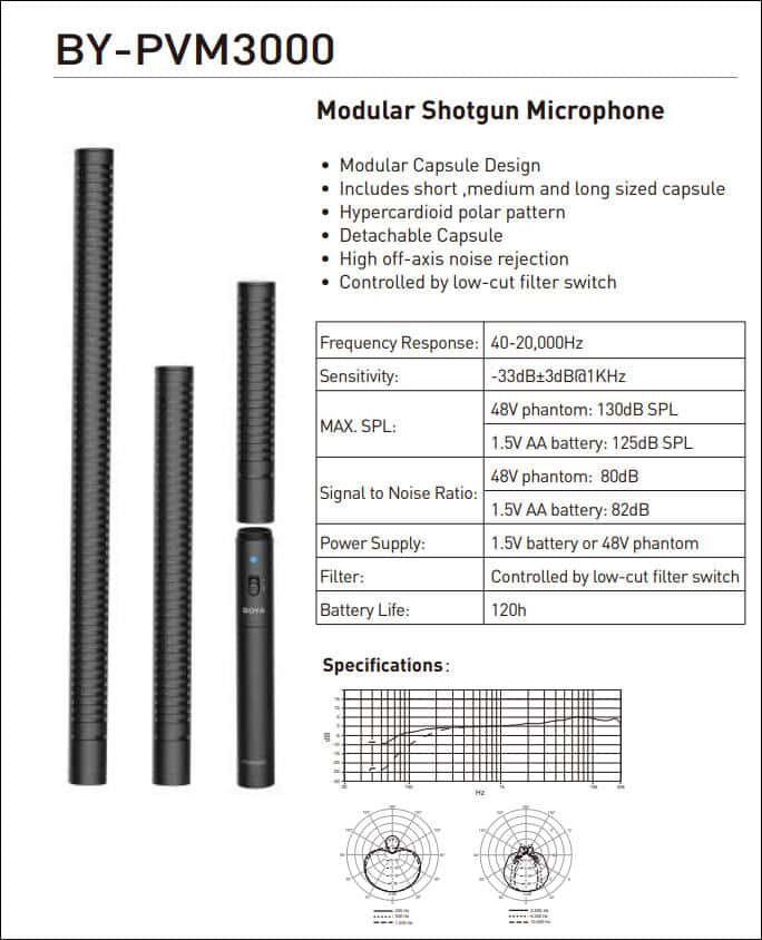 BOYA BY-PVM3000L shotgun microphone with long capsule