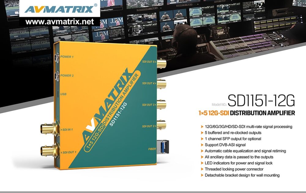 AVMATRIX SD1151-12G 1×5 12G-SDI reclocking distribution amplifier