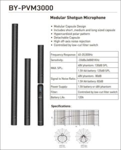 BOYA BY-PVM3000M shotgun microphone with medium long capsule