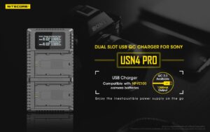 Nitecore USN4 PRO dual slot digital USB charger for Sony NP-FZ100 batteries