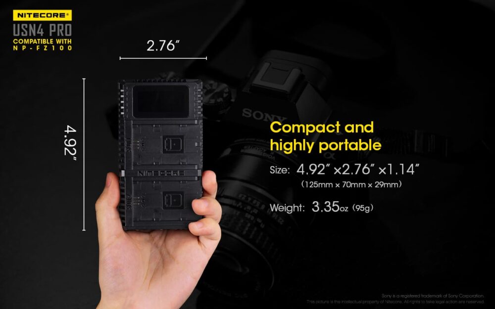 Nitecore USN4 PRO dual slot digital USB charger for Sony NP-FZ100 batteries