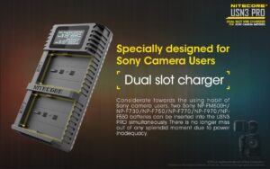 Nitecore USN3 PRO dual slot digital USB charger for Sony NP-F series batteries