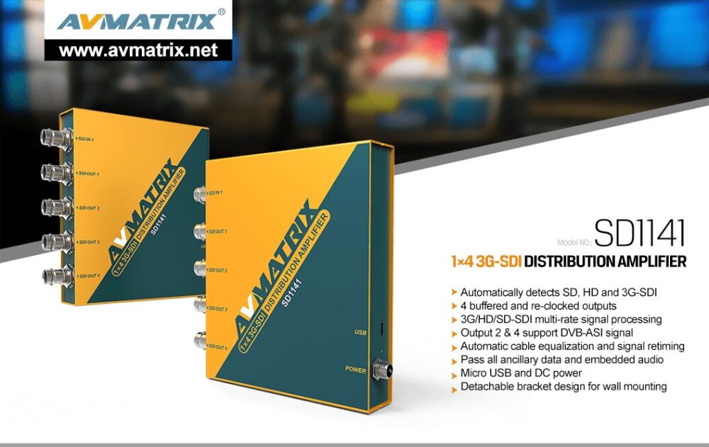 AVMATRIX SD1141 1×4 SDI reclocking distribution amplifier